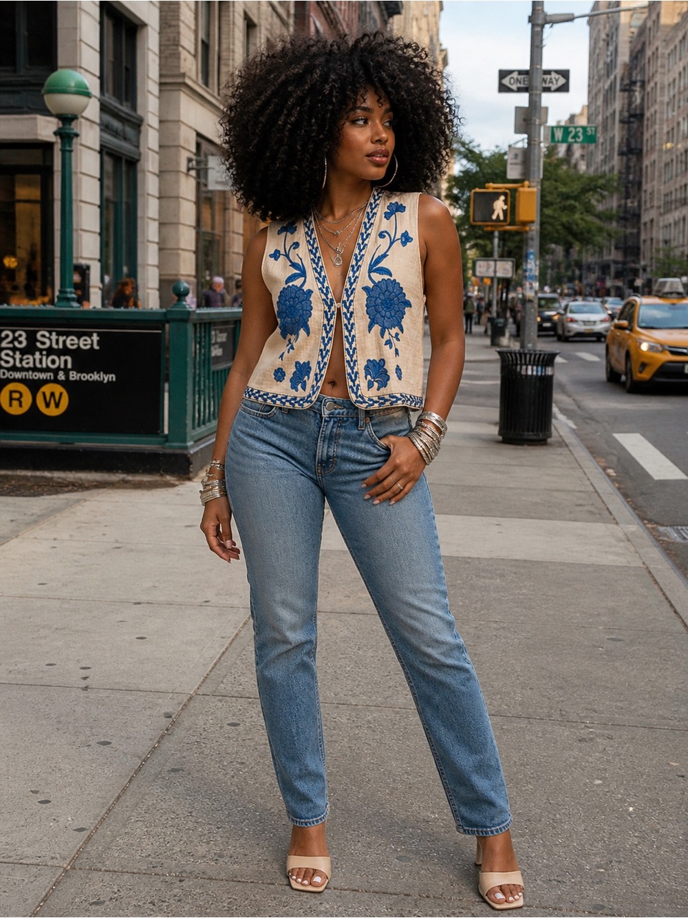 Amazon Floral Embroidered Vest with Blue Accents